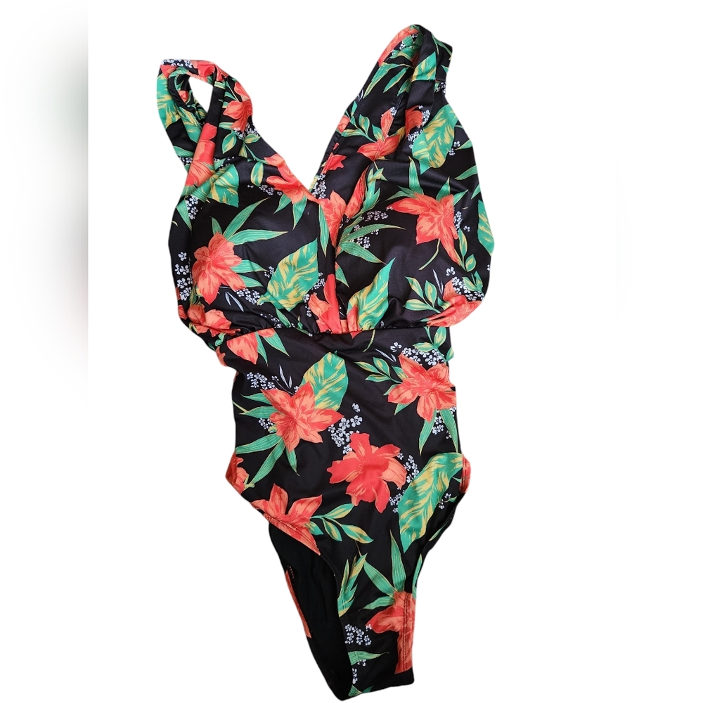 Modcloth Black Floral One Piece Swimsuit Size 3X